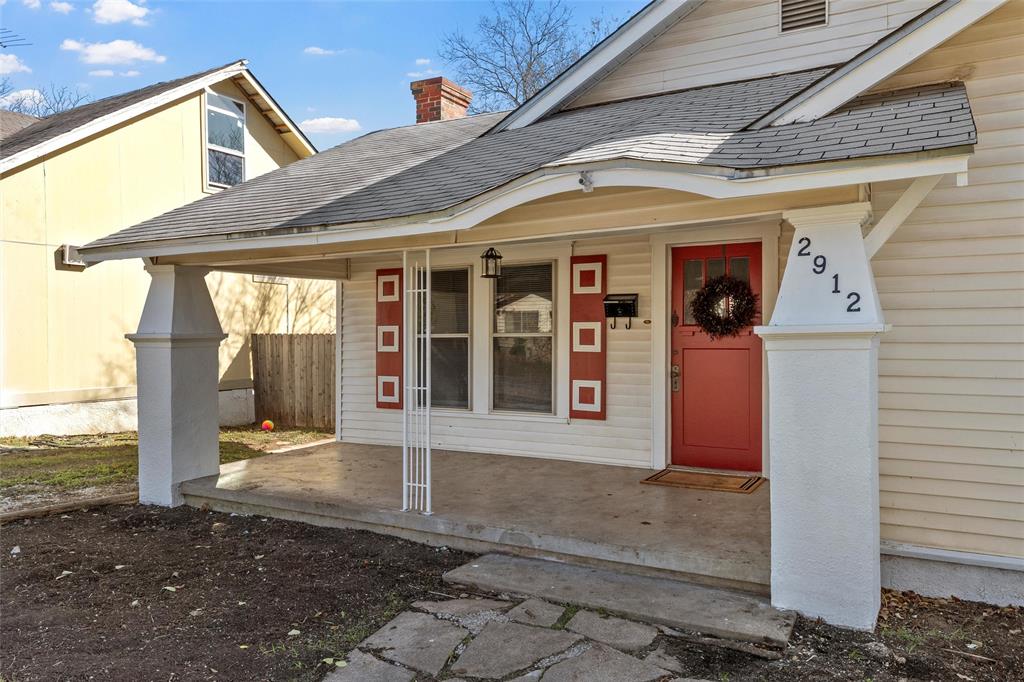 2912 Edmond Avenue Waco, TX 76707 - Photo 3 of 30 Property entrance featuring covered porch, roof with shingles, and a chimney