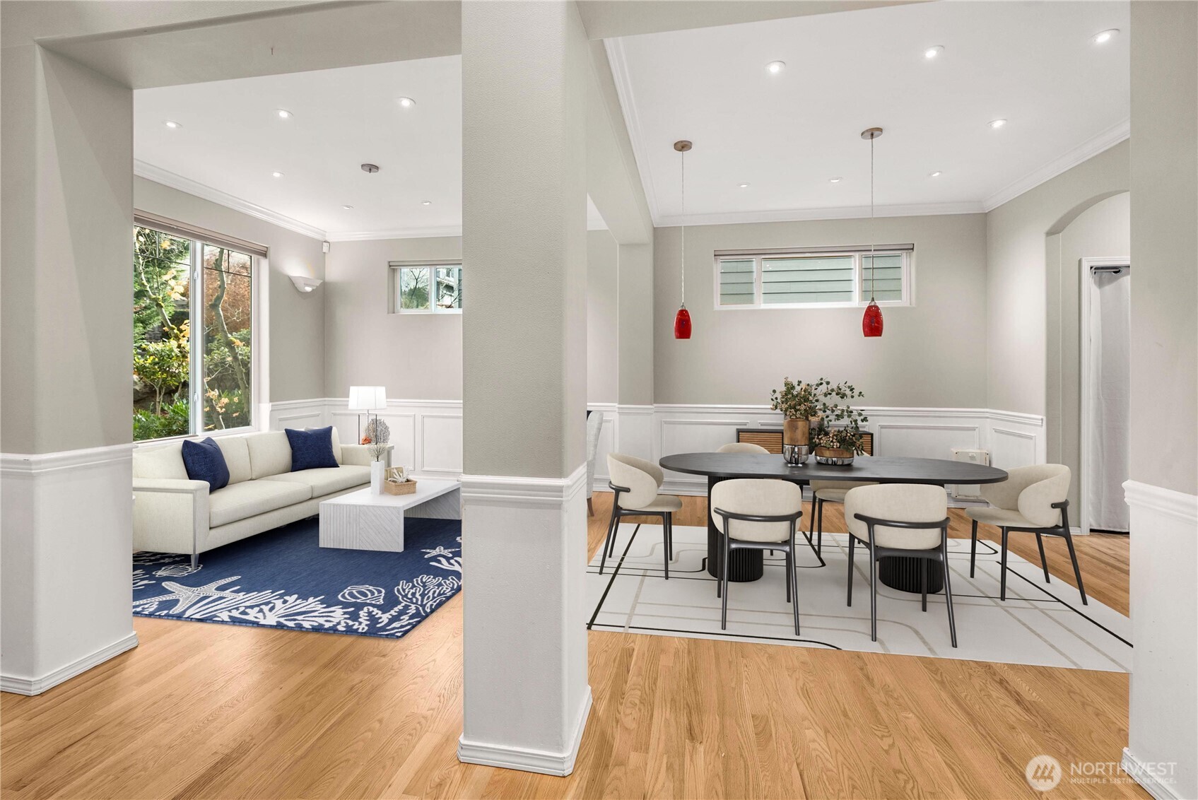 3723 Lincoln Court Northeast Renton, WA 98056 - Photo 2 of 37 a living room with furniture wooden floor and a large window