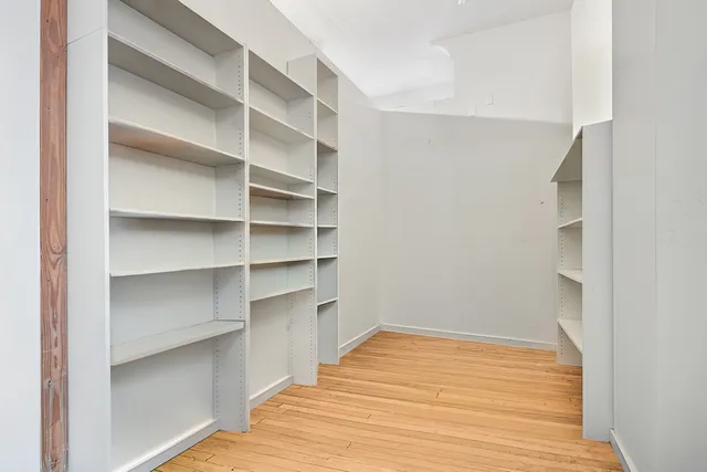 a view of walk in closet with empty racks