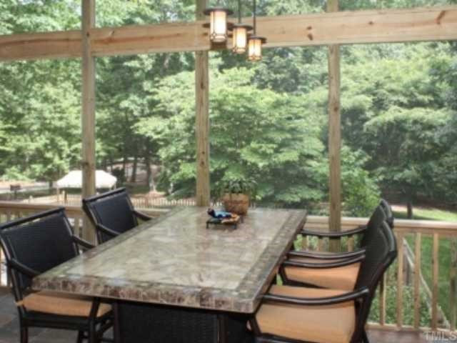 726 Lanham Place Raleigh, NC 27615 - Photo 11 of 12 With Raleigh's temperate climate, you can enjoy the outdoors almost all year from this screened porch. It has a 16' ceiling, slate flooring, designer lighting, ceiling fan, removable rails and plenty of electrical outlets. Screened Porch