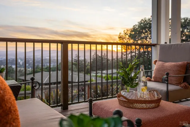 a view of a balcony with lake view