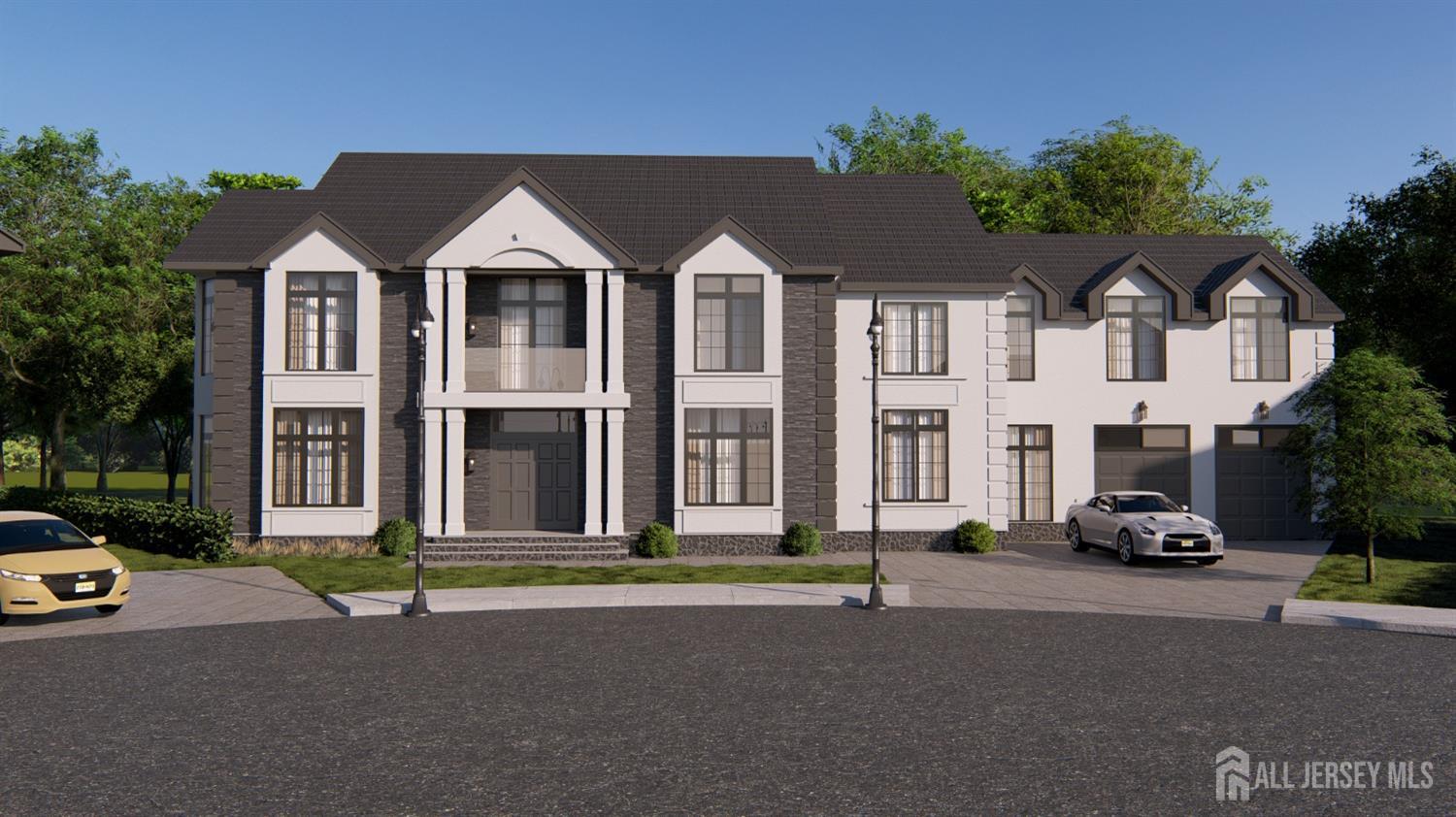 a front view of multiple houses with yard