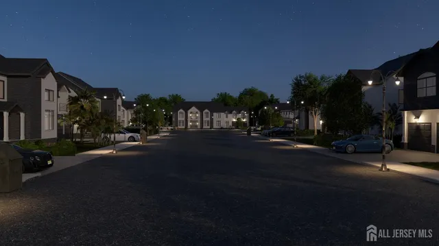 a view of a street with houses