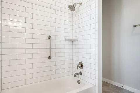 a bathroom with a bathtub