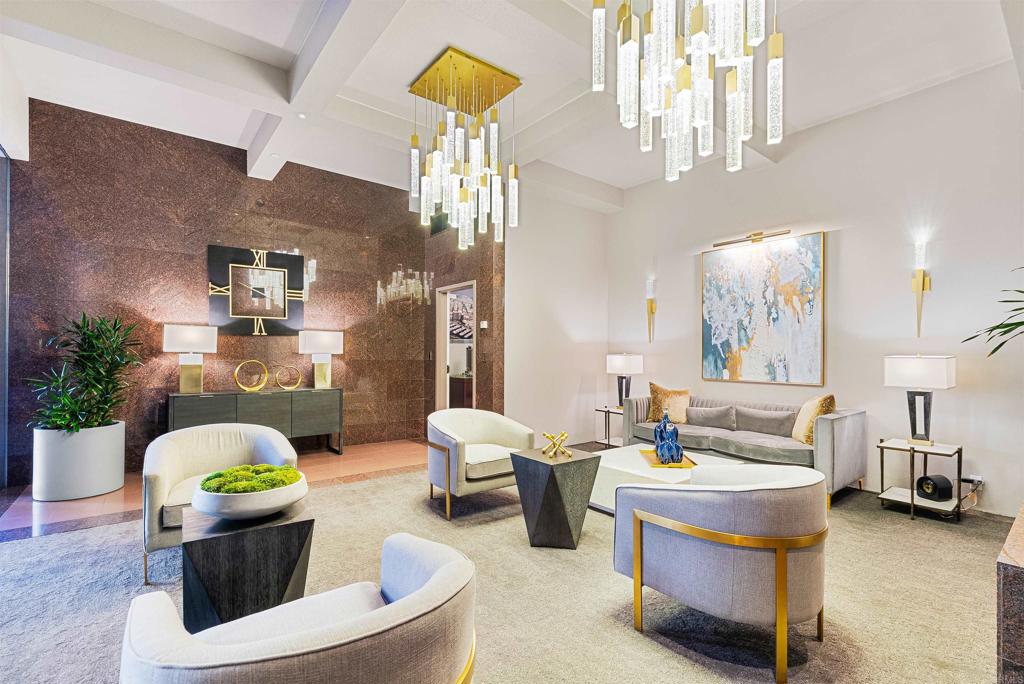 200 Harbor Drive, Unit 1502 San Diego, CA 92101 - Photo 30 of 48 a living room with furniture and chandelier