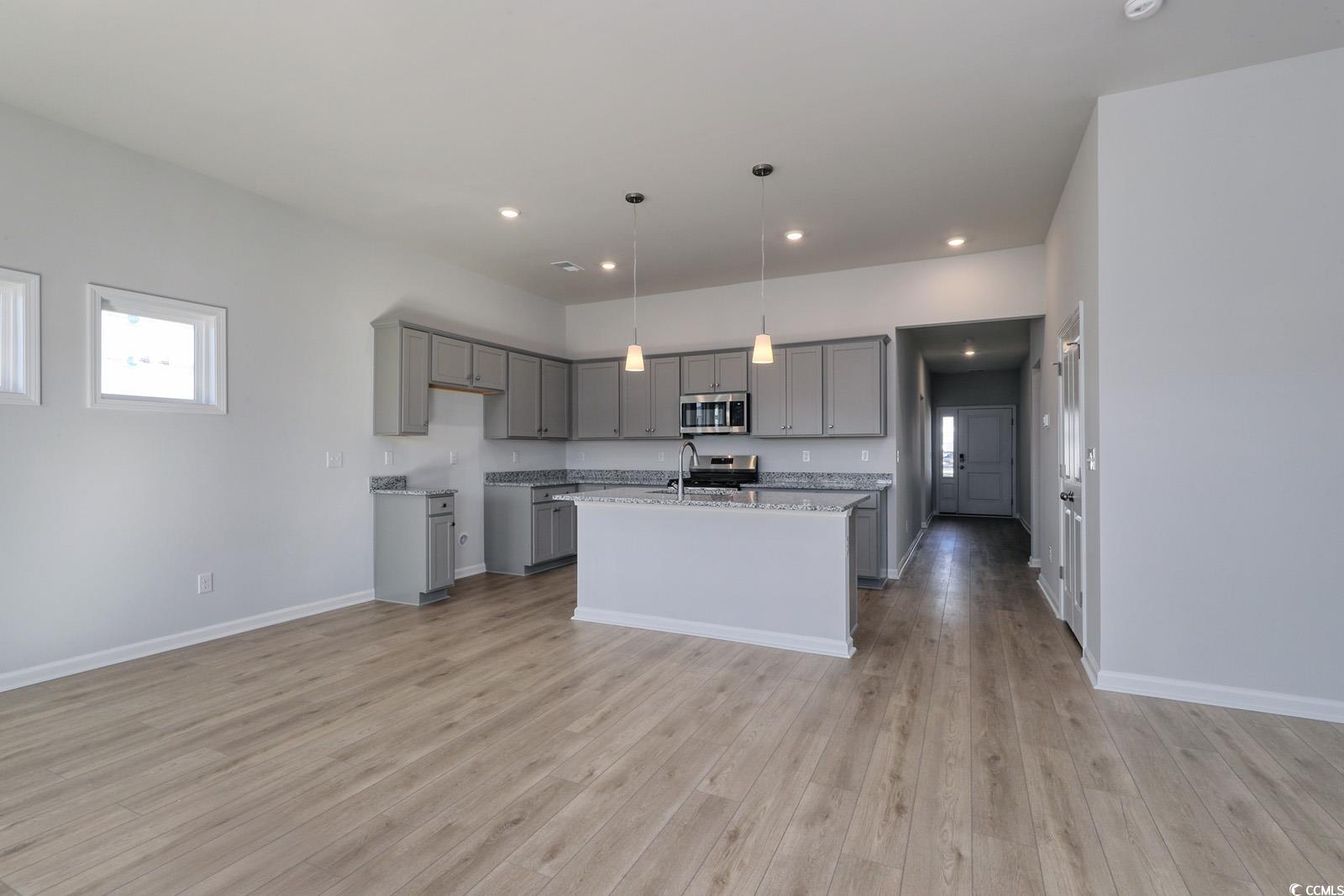 235 Sundrop Way Conway, SC 29526 - Photo 24 of 24 Kitchen with gray cabinets, pendant lighting, open floor plan, appliances with stainless steel finishes, and recessed lighting