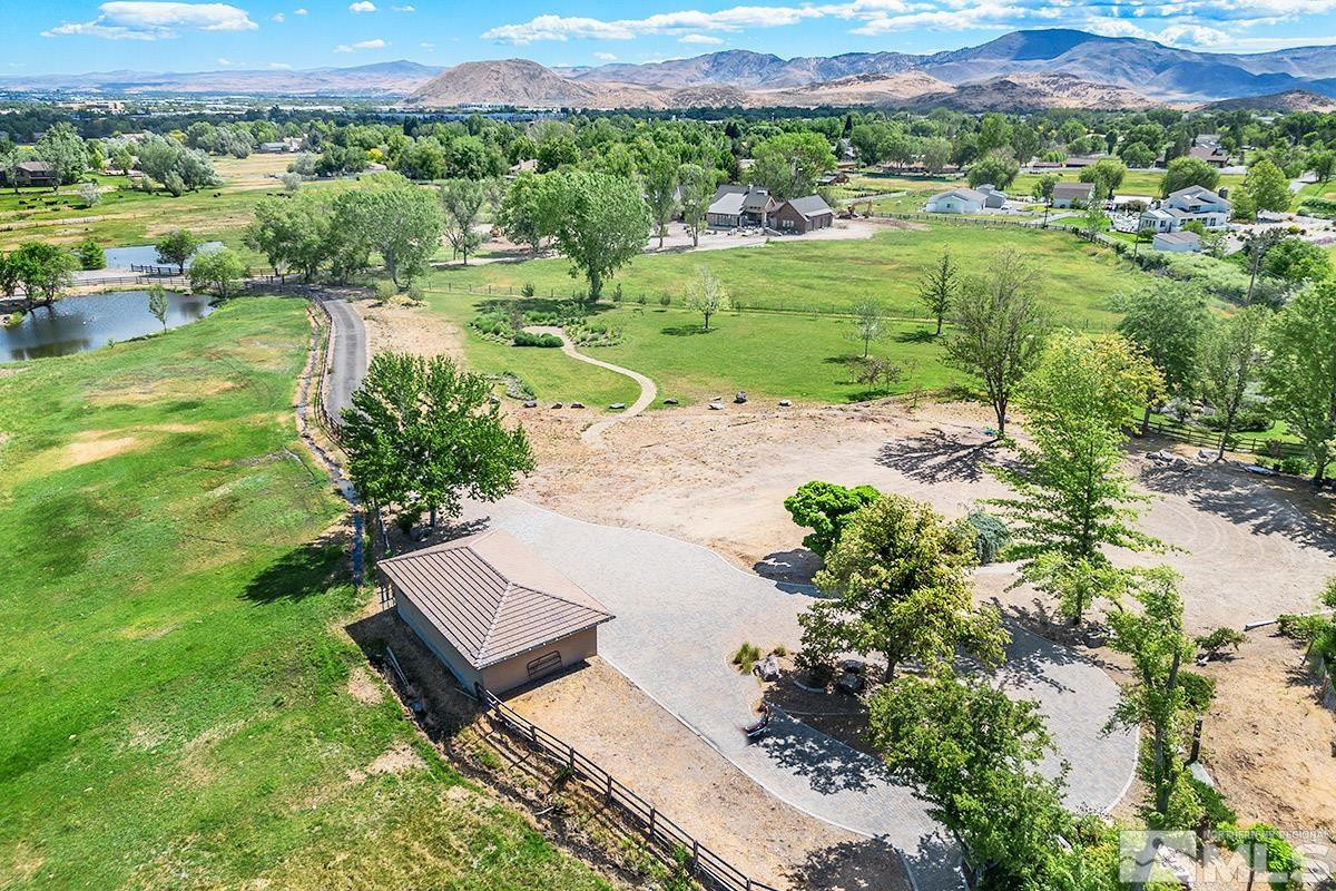 a view of a garden with a lake