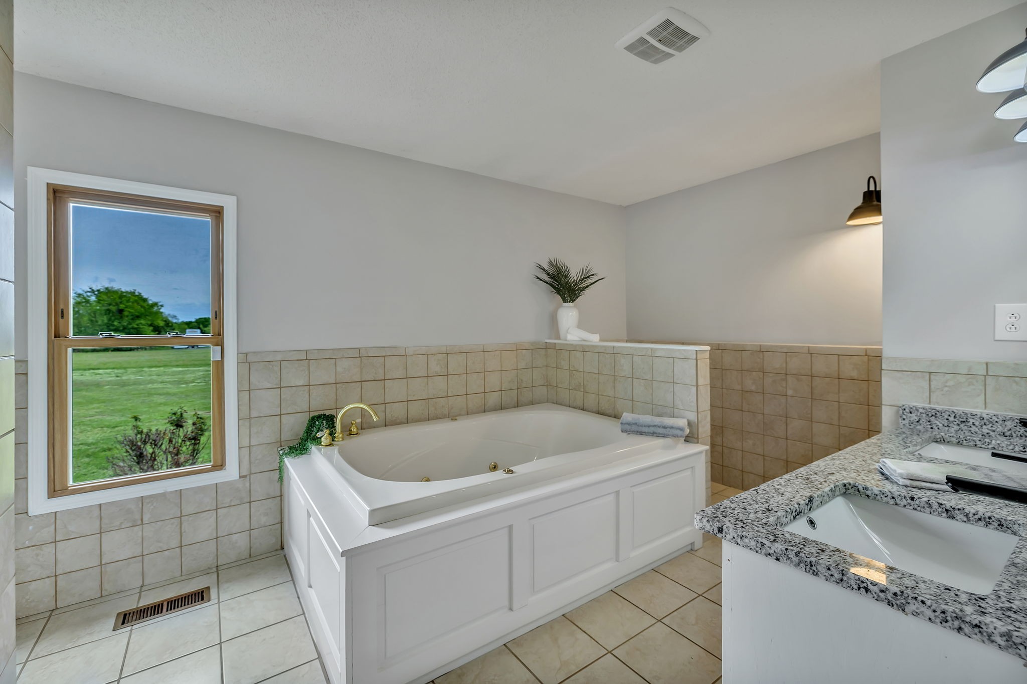 7068 Miller Road Christiana, TN 37037 - Photo 25 of 52 a bathroom with a granite countertop tub a sink and a window