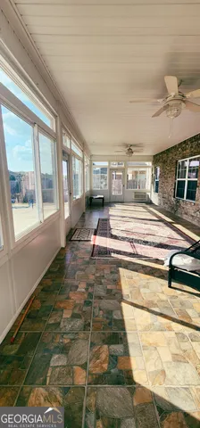 a view of a garden with a slide