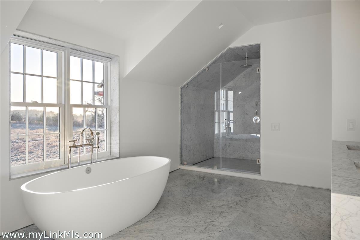 146 Quenames Road Chilmark, MA 02535 - Photo 26 of 77 The Farmhouse Primary Bathroom with custom Carrara marble