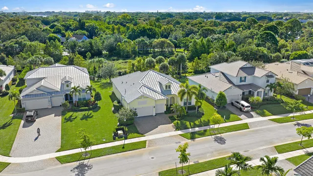 an aerial view of a house with a garden