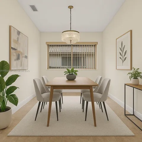 a view of a dining room with furniture wooden floor and a chandelier