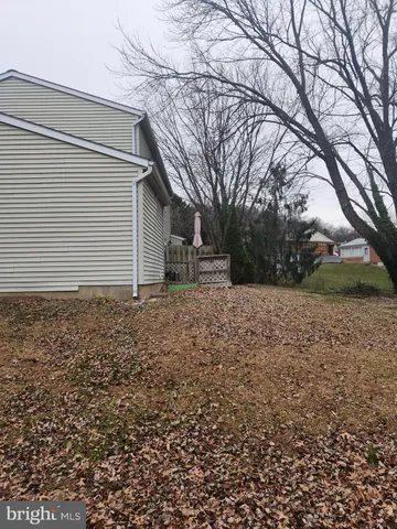 a view of a backyard with large trees