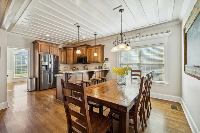 a view of a room with a chandelier