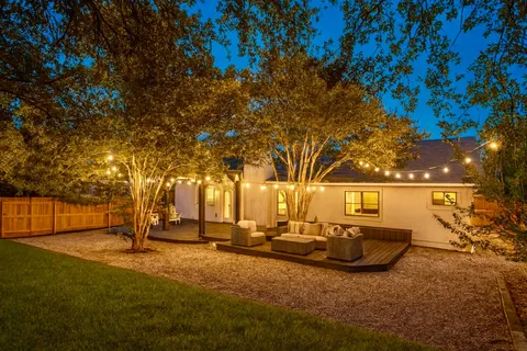 a view of road with large trees