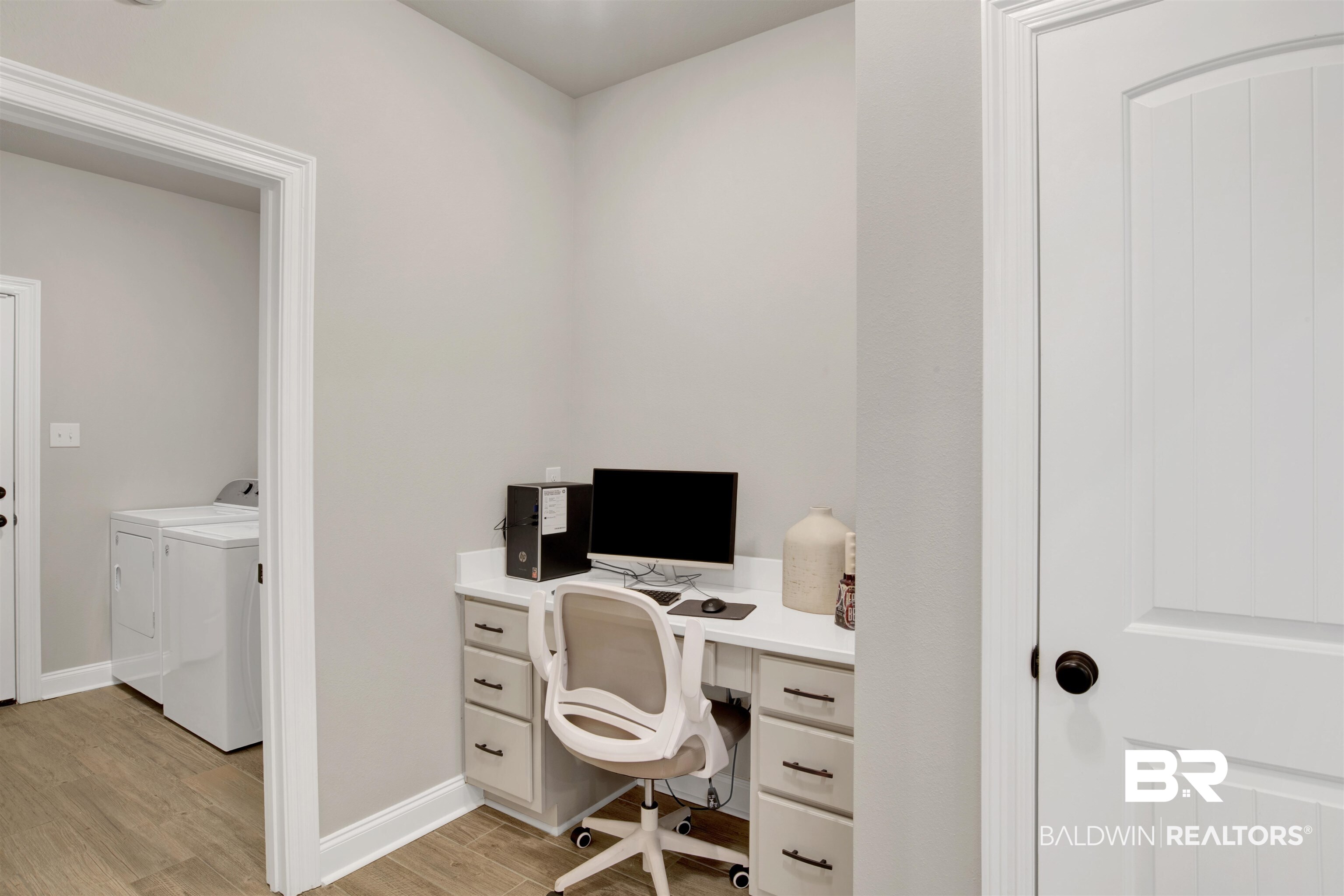 30770 Marcel Boulevard Spanish Fort, AL 36527 - Photo 12 of 23 Office area featuring washer and dryer and light hardwood / wood-style floors