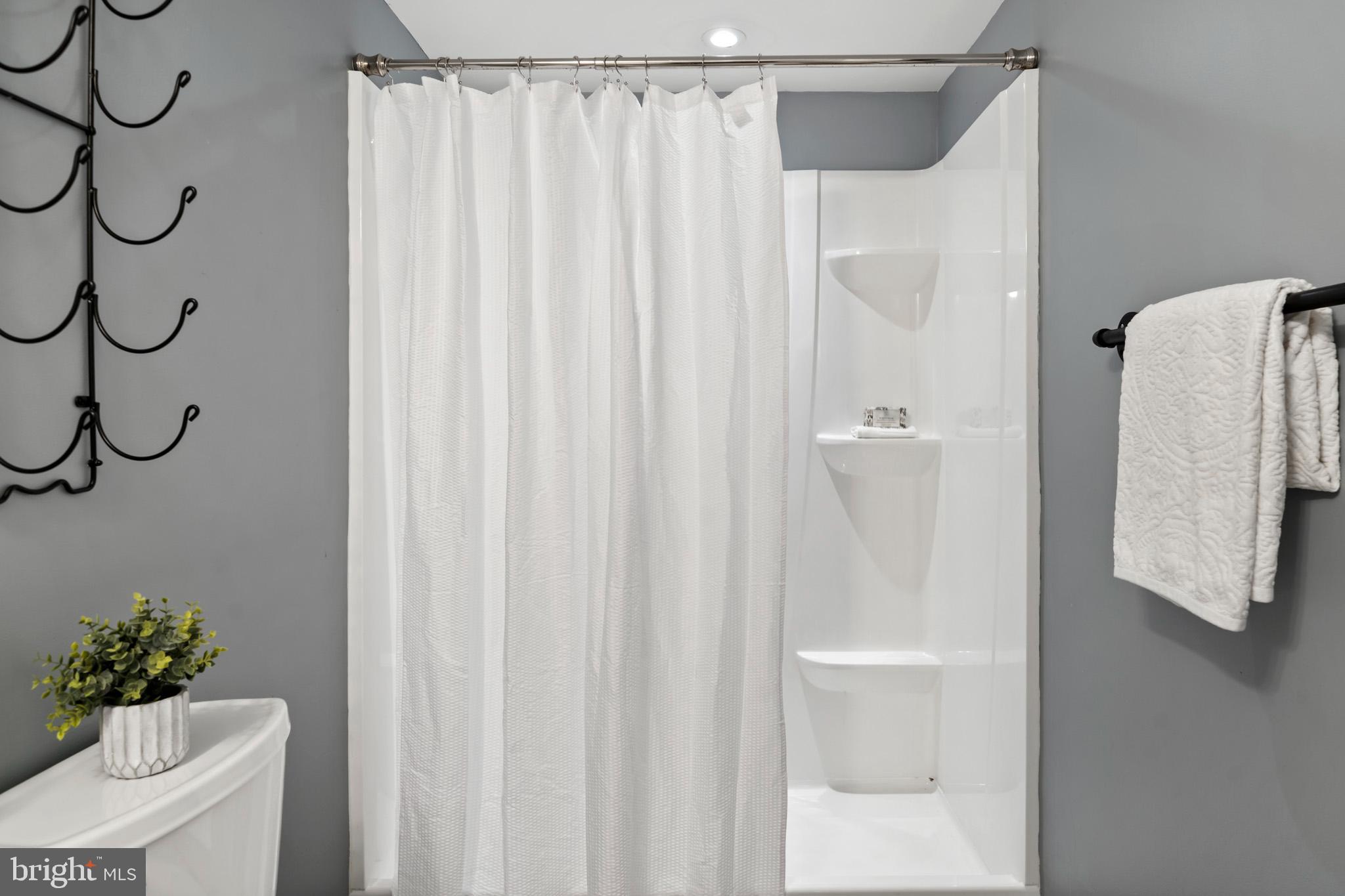 3446 Chaneyville Road Owings, MD 20736 - Photo 58 of 74 a bathroom with a shower curtain and a mirror