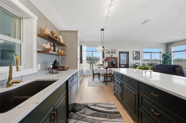 a kitchen with lots of counter top space