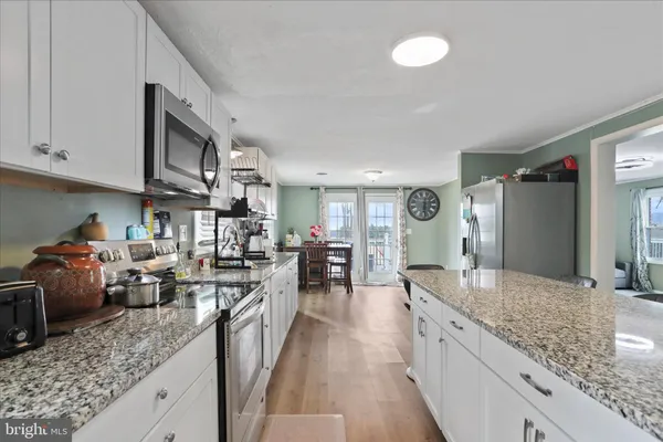 a kitchen with lots of counter top space