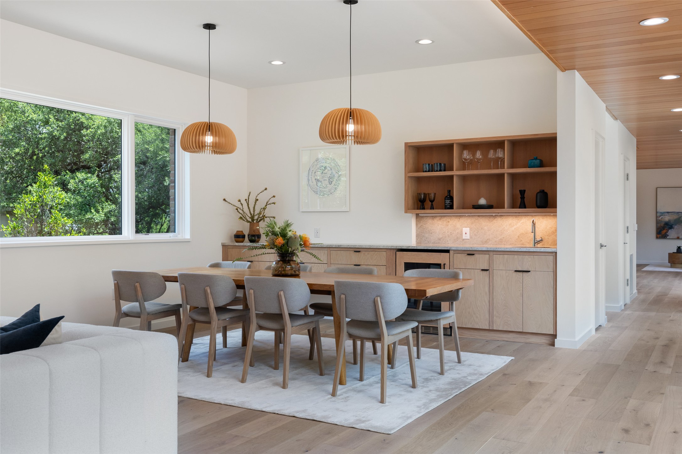 1319 Bonham Terrace Austin, TX 78704 - Photo 13 of 24 Dining area with recessed lighting, light wood-style floors, and wine cooler
