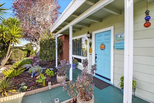 a front view of a house with a garden