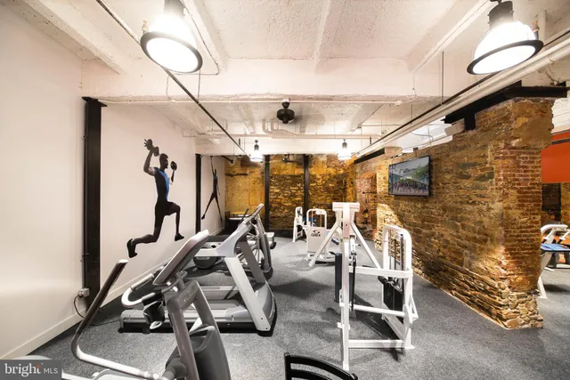 a view of a room with gym equipment
