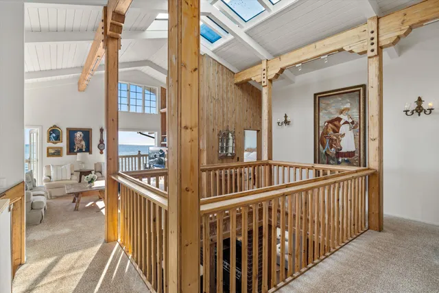 a view of a porch with wooden floor