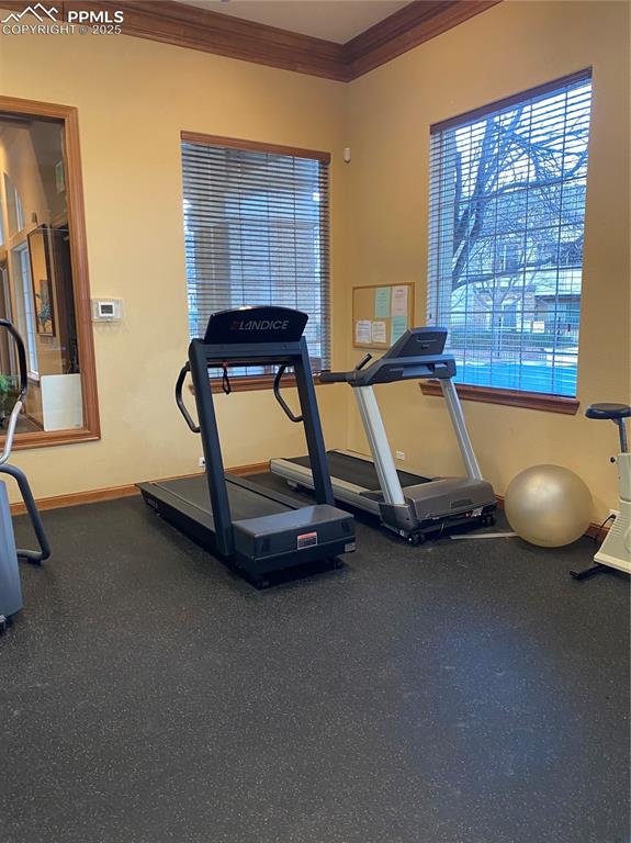 3715 Riviera Grove, Unit 201 Colorado Springs, CO 80922 - Photo 26 of 32 a room with gym equipment and windows