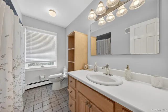 a bathroom with a sink a toilet and a mirror