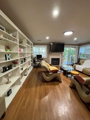 a living room with furniture window and a fireplace