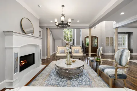 a view of stairs with wooden floor