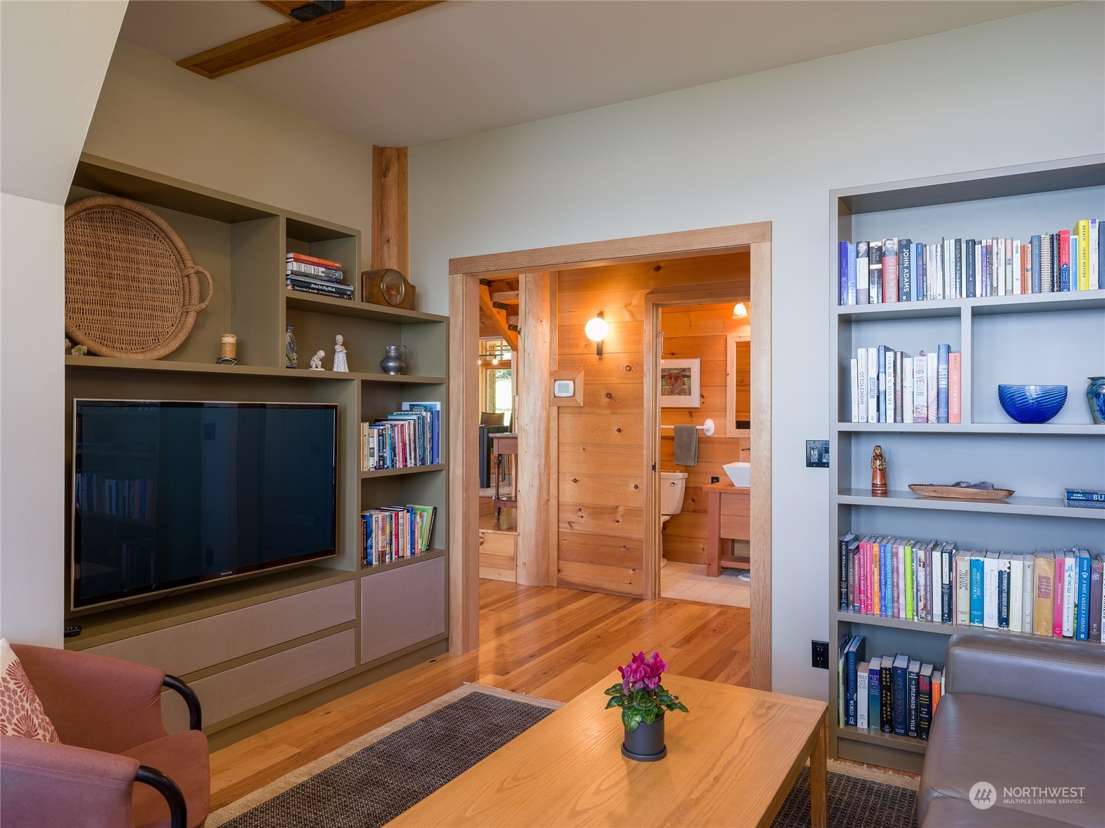 777 Eliza Road Lopez Island, WA 98261 - Photo 15 of 38 a living room with furniture and a flat screen tv