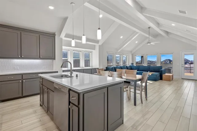 a kitchen with lots of counter top space
