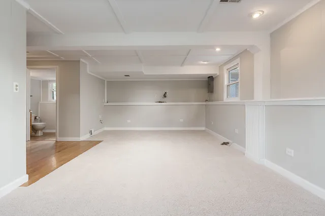 a view of a room with shelves