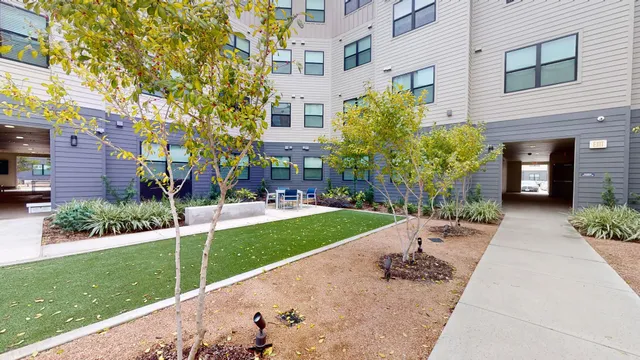 a view of a garden with pathway