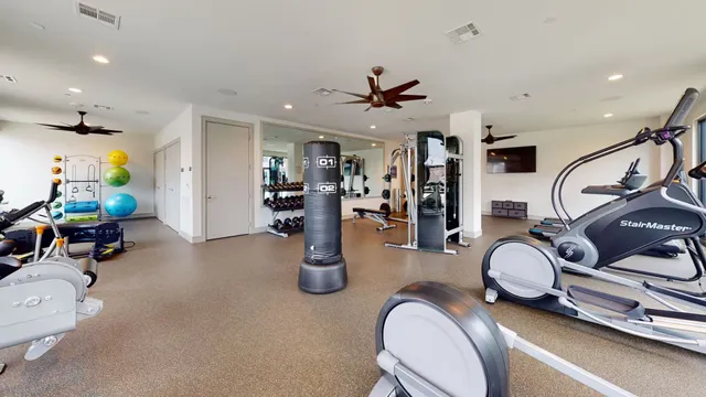 a view of a room with gym equipment