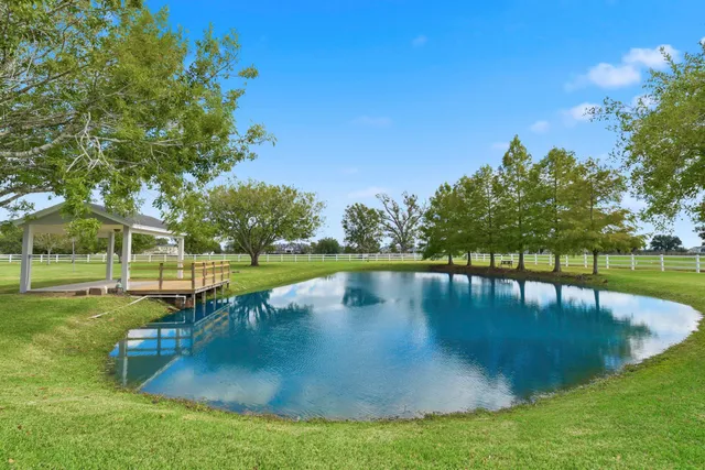 a view of a swimming pool with a yard