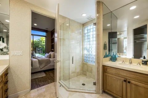 a view of a garage with many windows