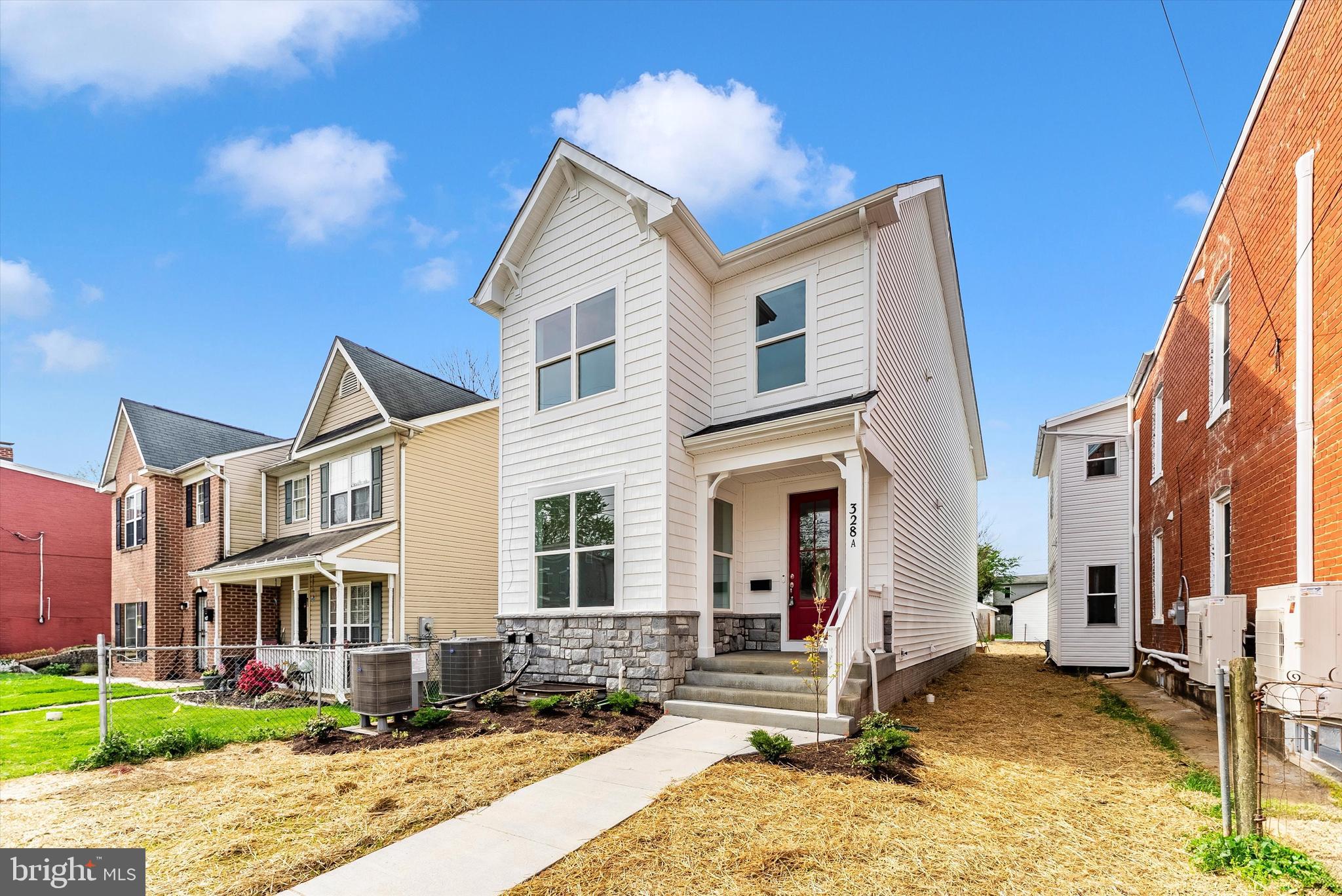 a view of a building with a street