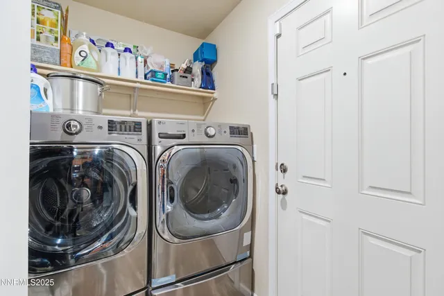 a storage room with washer and dryer