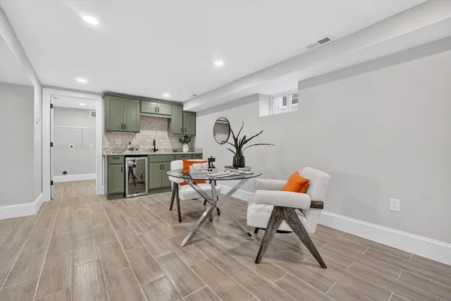 a workspace with wooden floor