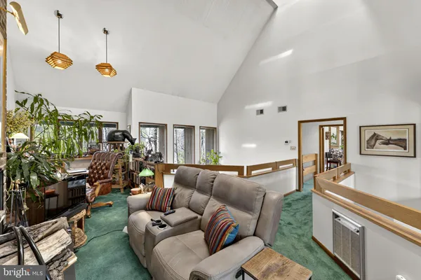 a view of a livingroom with furniture and a potted plant