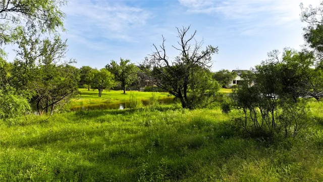 an aerial view of residential houses with outdoor space and trees