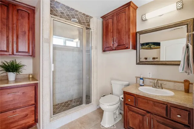 a room with furniture and a bathroom