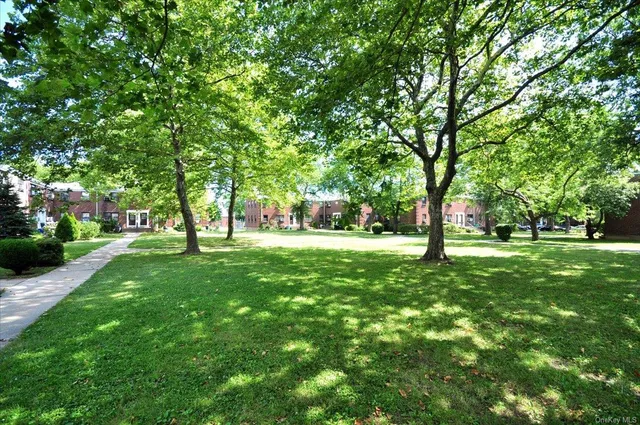 a view of green field with trees in the background