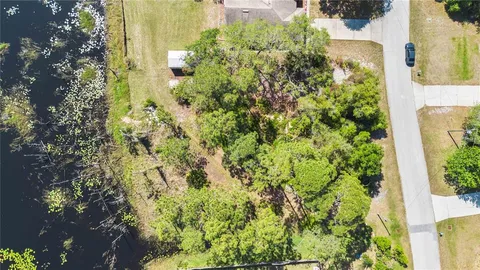 a view of swimming pool with a yard and large trees