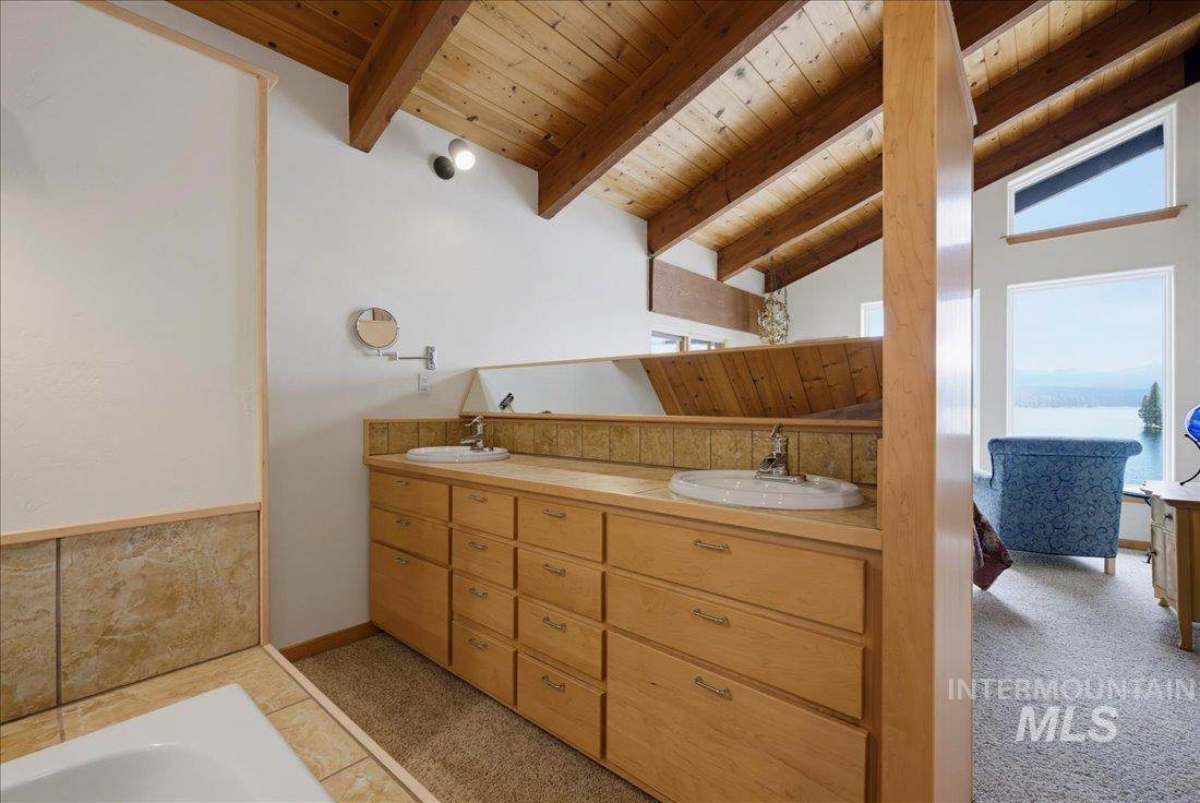 3800 Warren Wagon Road McCall, ID 83638 - Photo 22 of 50 Vaulted wood-paneled ceilings with exposed beams