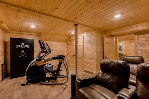 a room with gym equipment