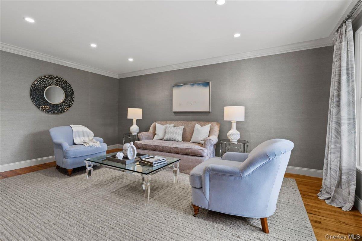 76 Davis Avenue Rye, NY 10580 - Photo 5 of 39 Elegant living room with custom wall covering.