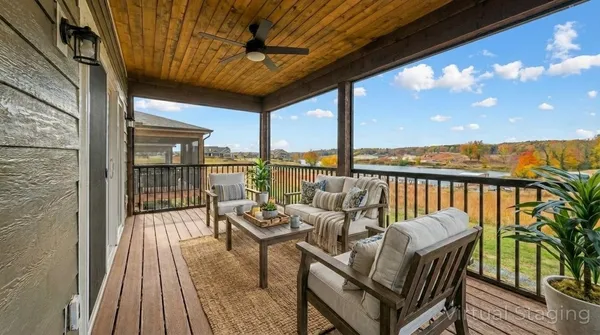 a balcony with furniture